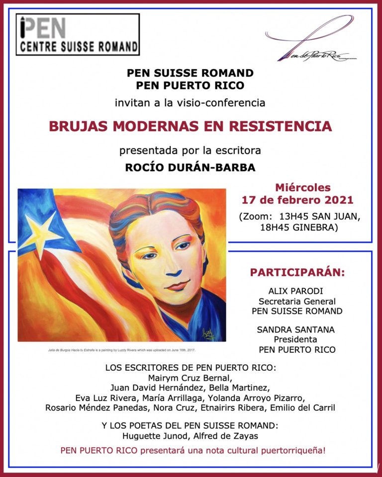 Visio conférence organisée par le PEN Suisse Romand et Puerto Rico avec Rocio Duran-Barba le 17 février 2021
