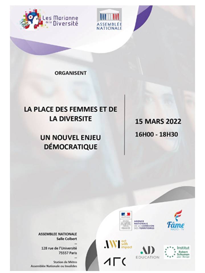 Colloque sur la place des femmes et de la diversité le 15 mars 2022 à l’Assemblée nationale