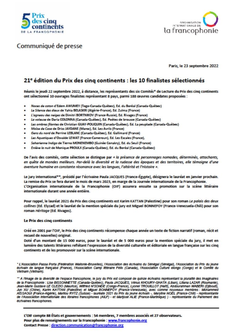 OIF – Prix des Cinq continents