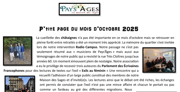 Mémoire et exil : un automne de partage à la Maison des Sages